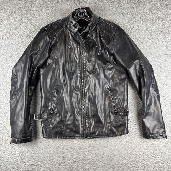 Calvin Klein Jacket Mens Small Black Faux Leather Full Zip (Defects) - Picture 1 of 13